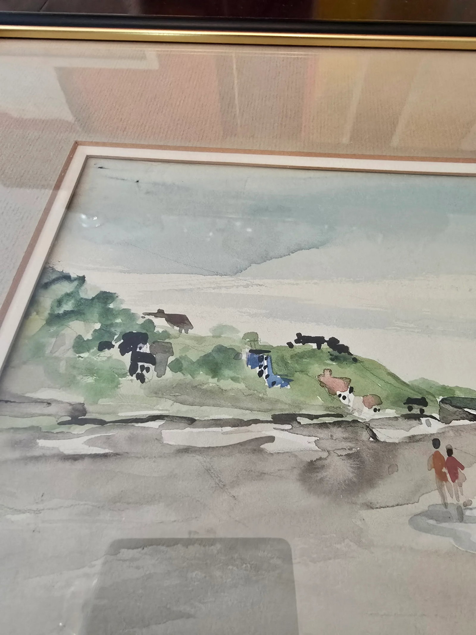 1940s Vintage Beach Painting Signed Impressionist Watercolor, Framed - 2