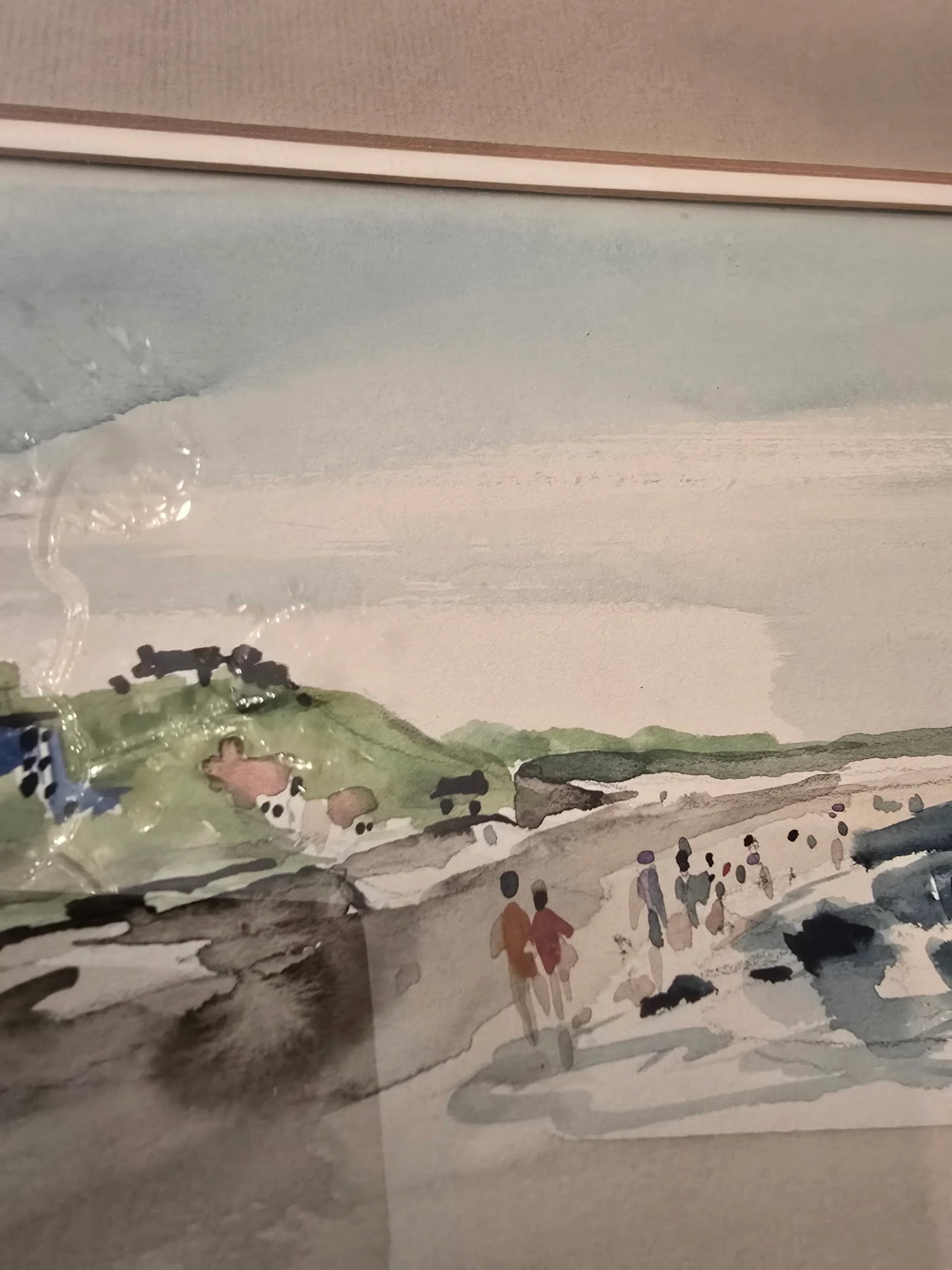 1940s Vintage Beach Painting Signed Impressionist Watercolor, Framed - 3