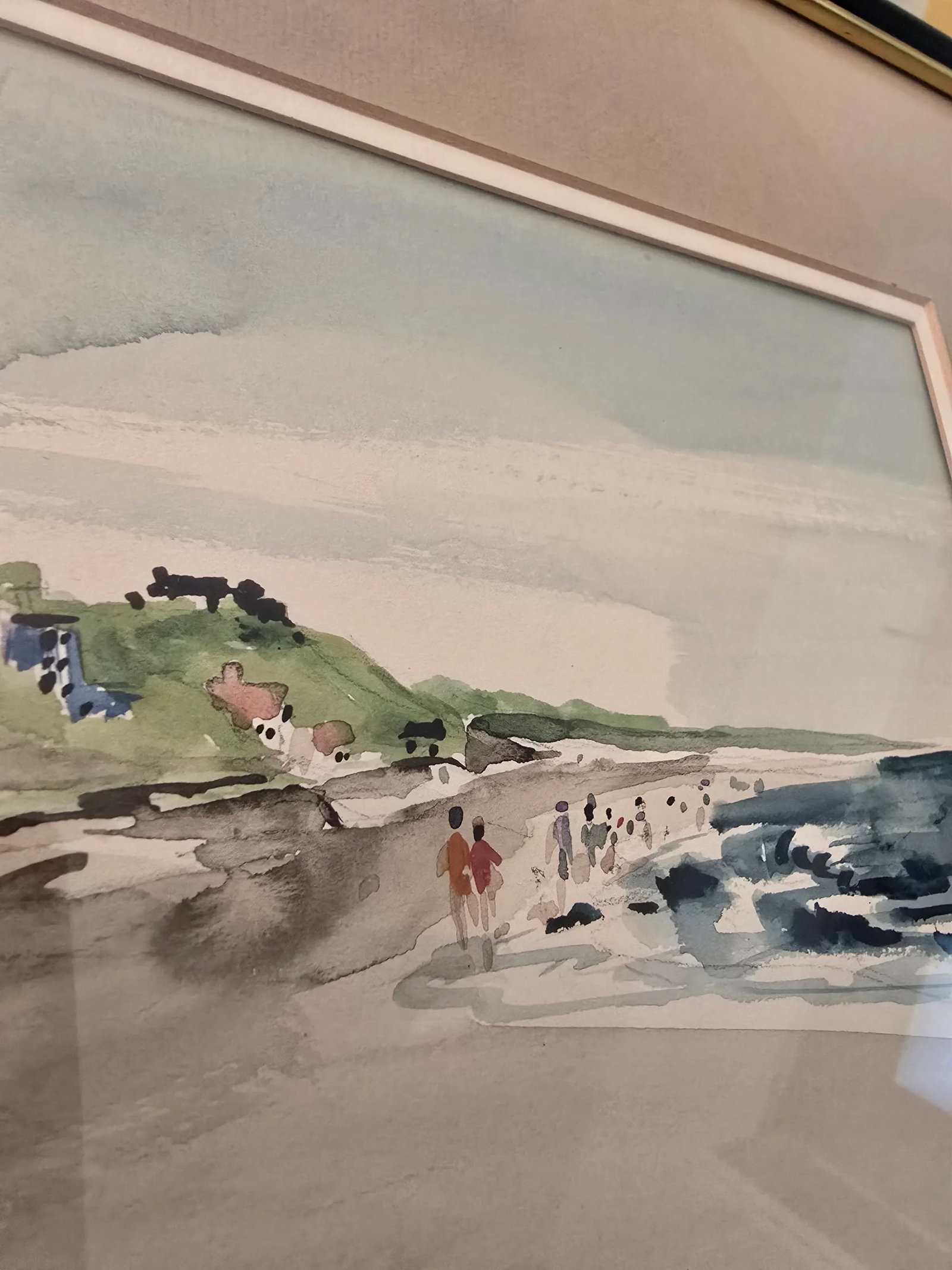 1940s Vintage Beach Painting Signed Impressionist Watercolor, Framed - 4