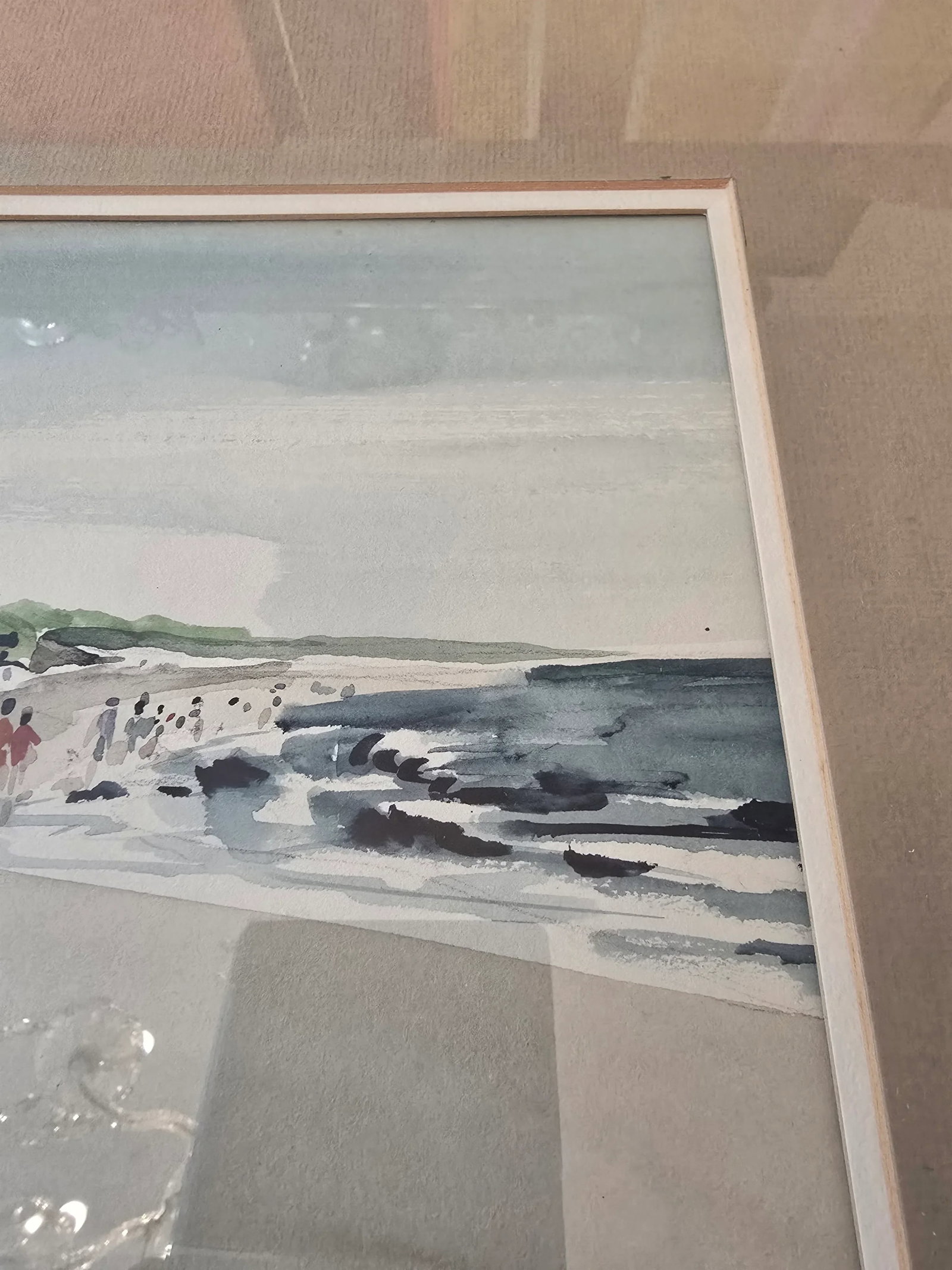 1940s Vintage Beach Painting Signed Impressionist Watercolor, Framed - 5