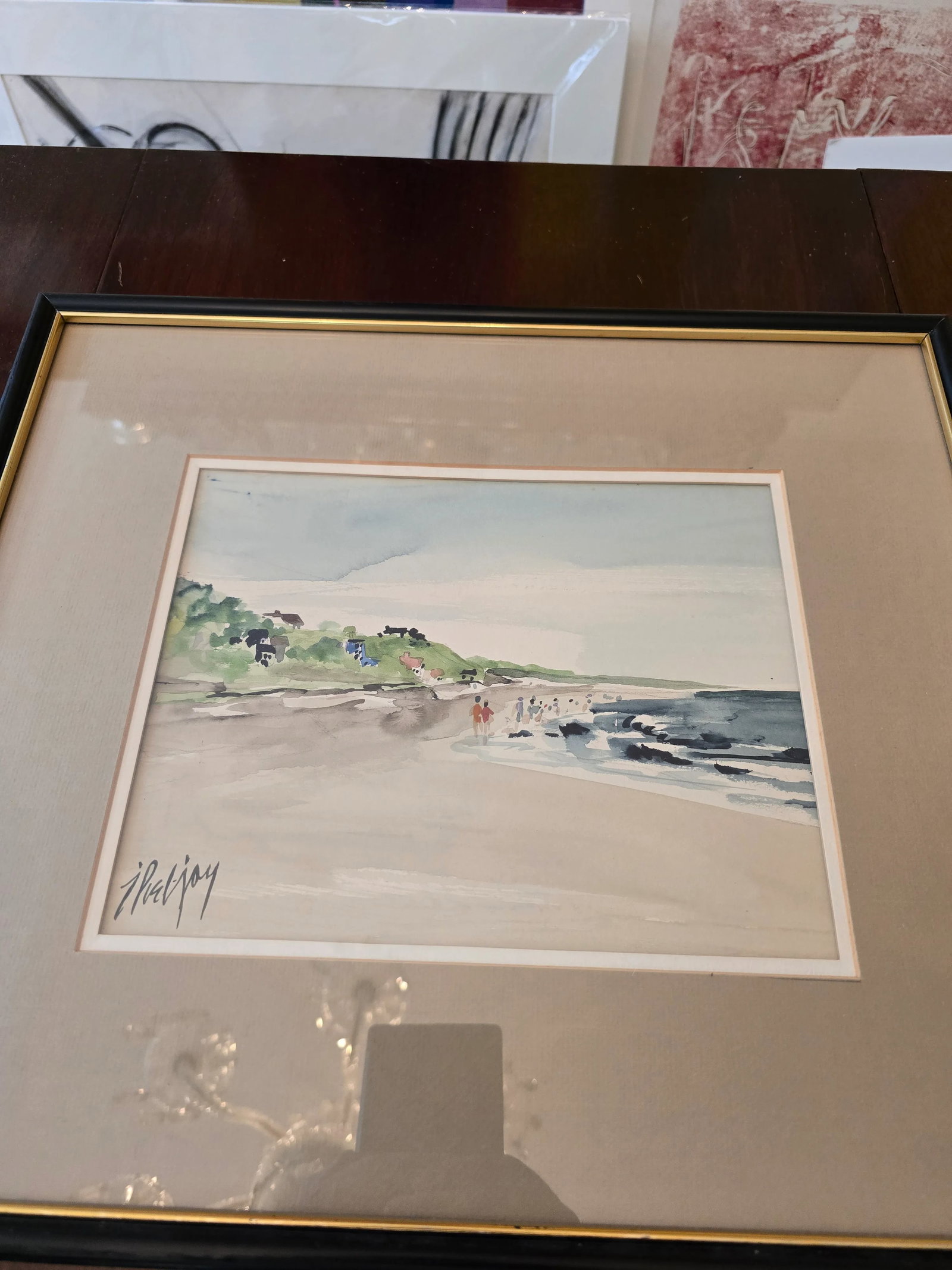 1940s Vintage Beach Painting Signed Impressionist Watercolor, Framed - 7