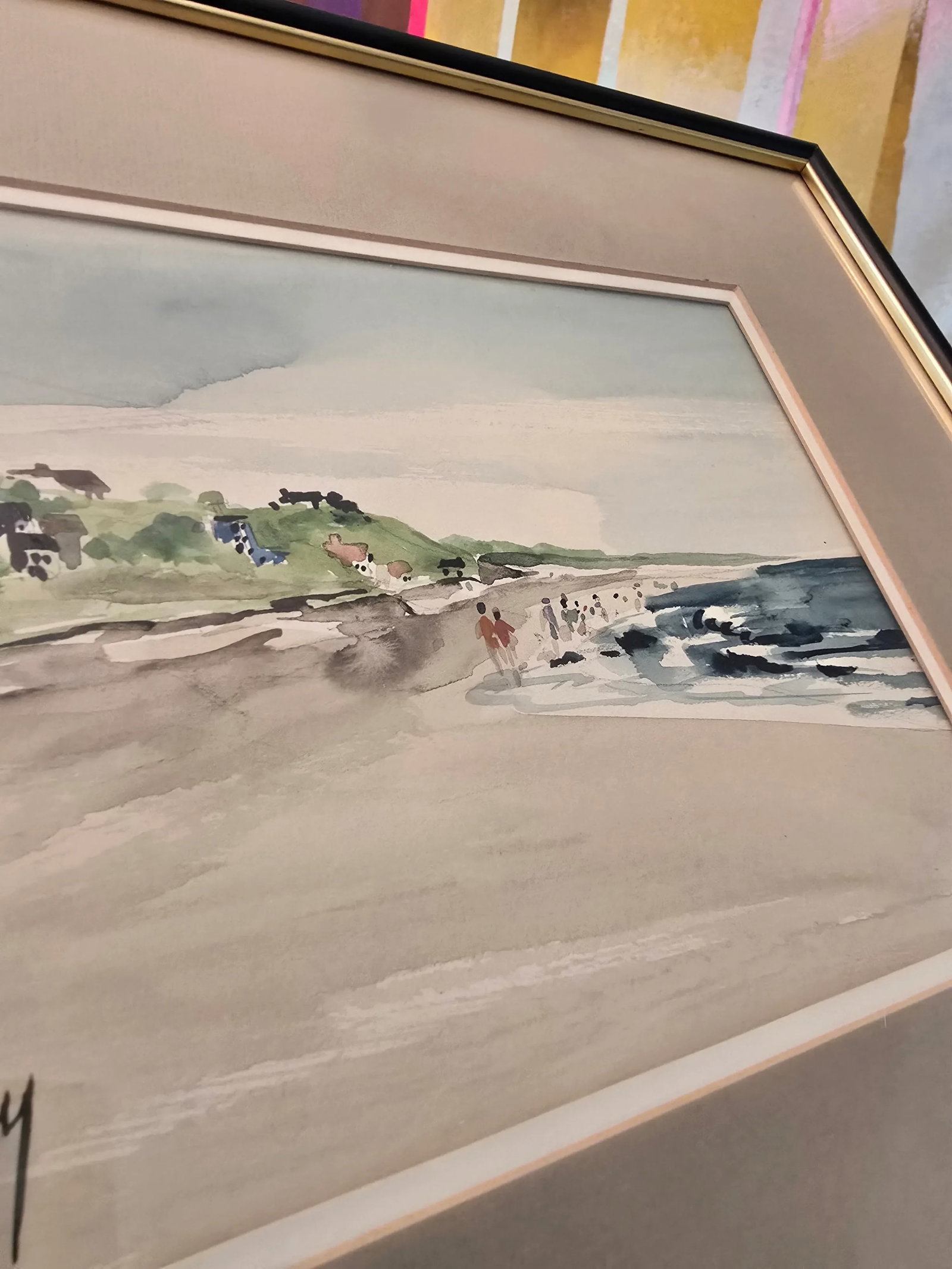 1940s Vintage Beach Painting Signed Impressionist Watercolor, Framed - 8