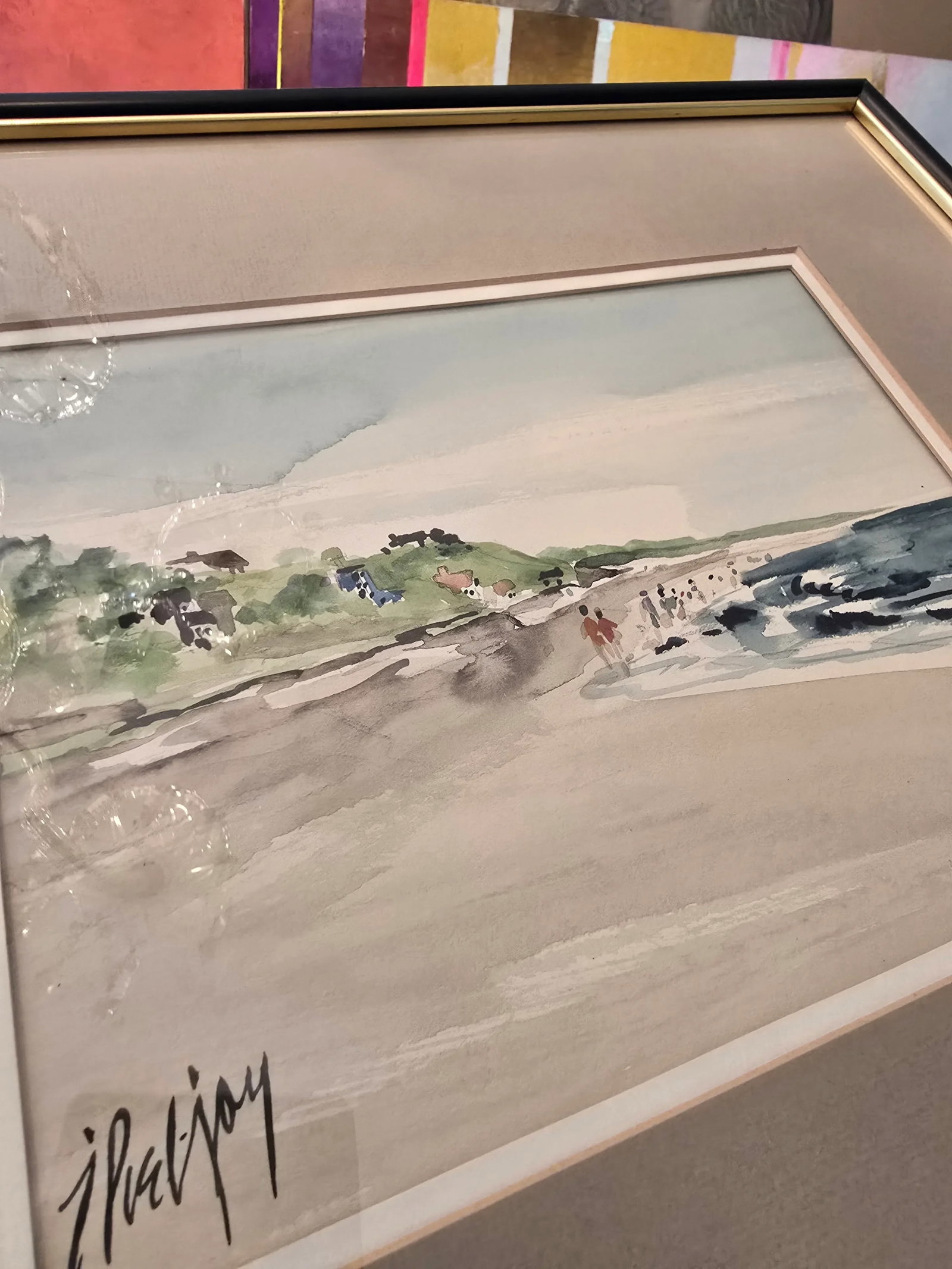 1940s Vintage Beach Painting Signed Impressionist Watercolor, Framed - 9