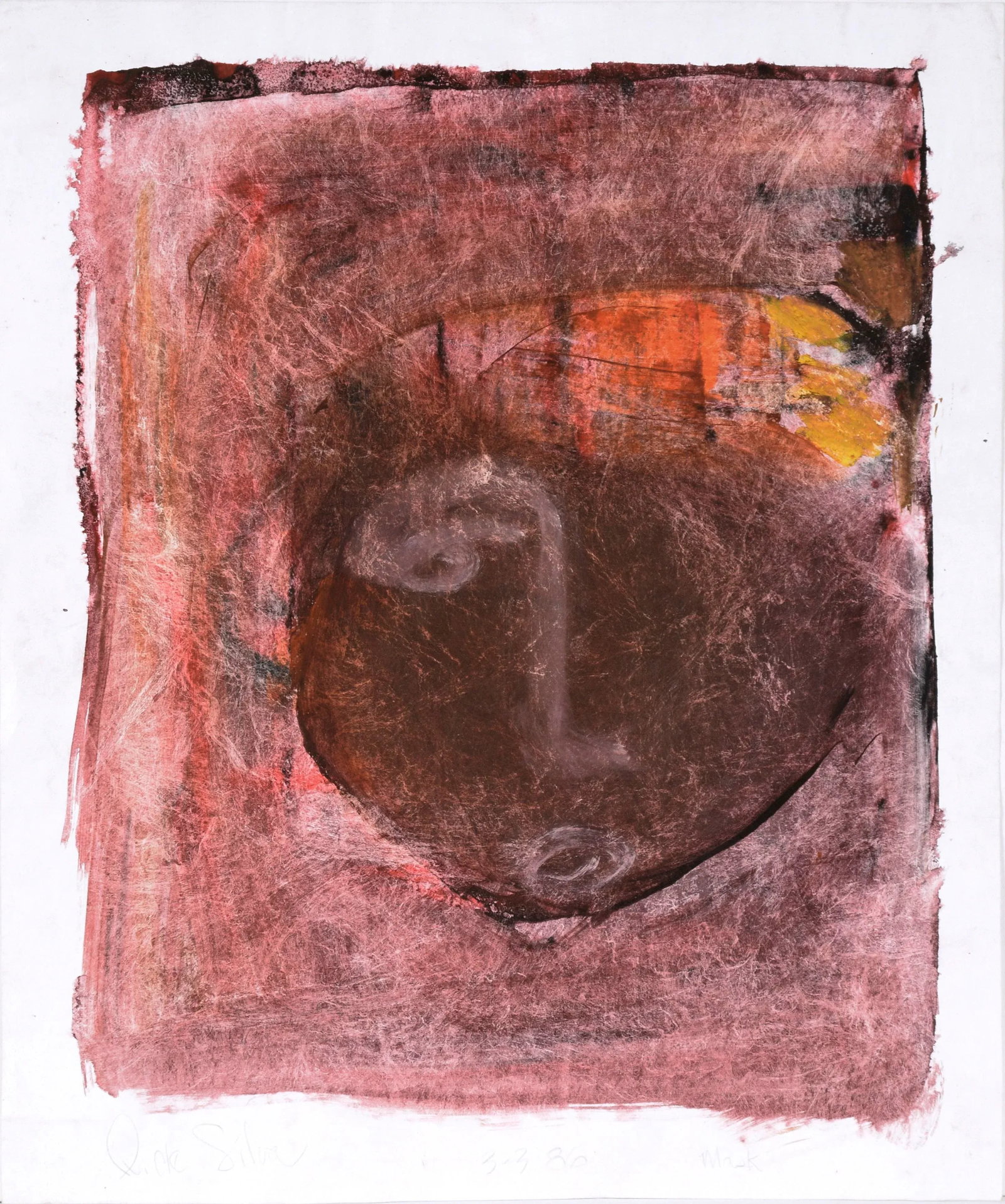 Vintage Latin American School Minimalist Portrait in Acrylic on Paper by Ricardo De Silva - 2