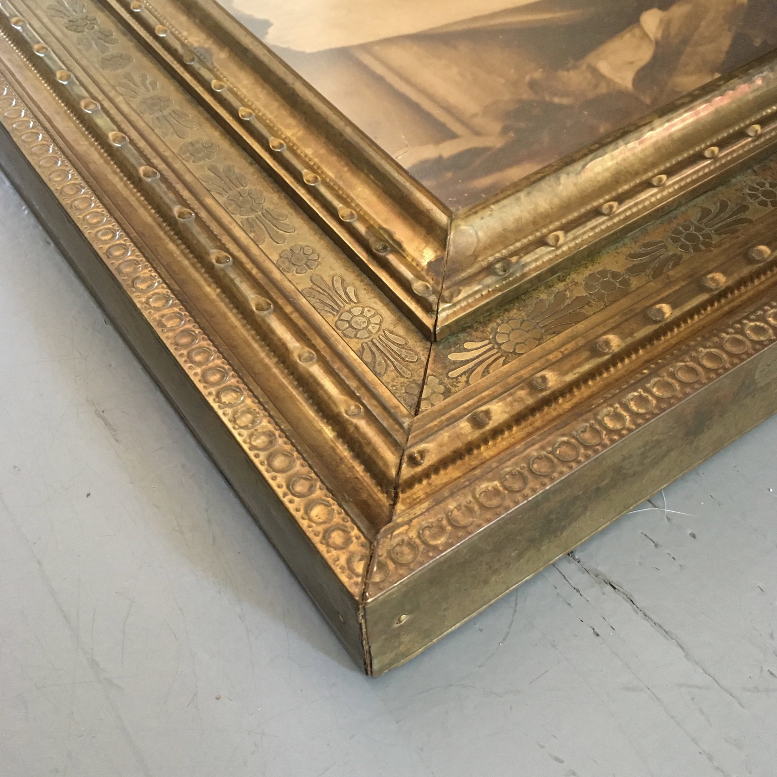 Victorian Large Brass Frame With Mourning Photo - 8