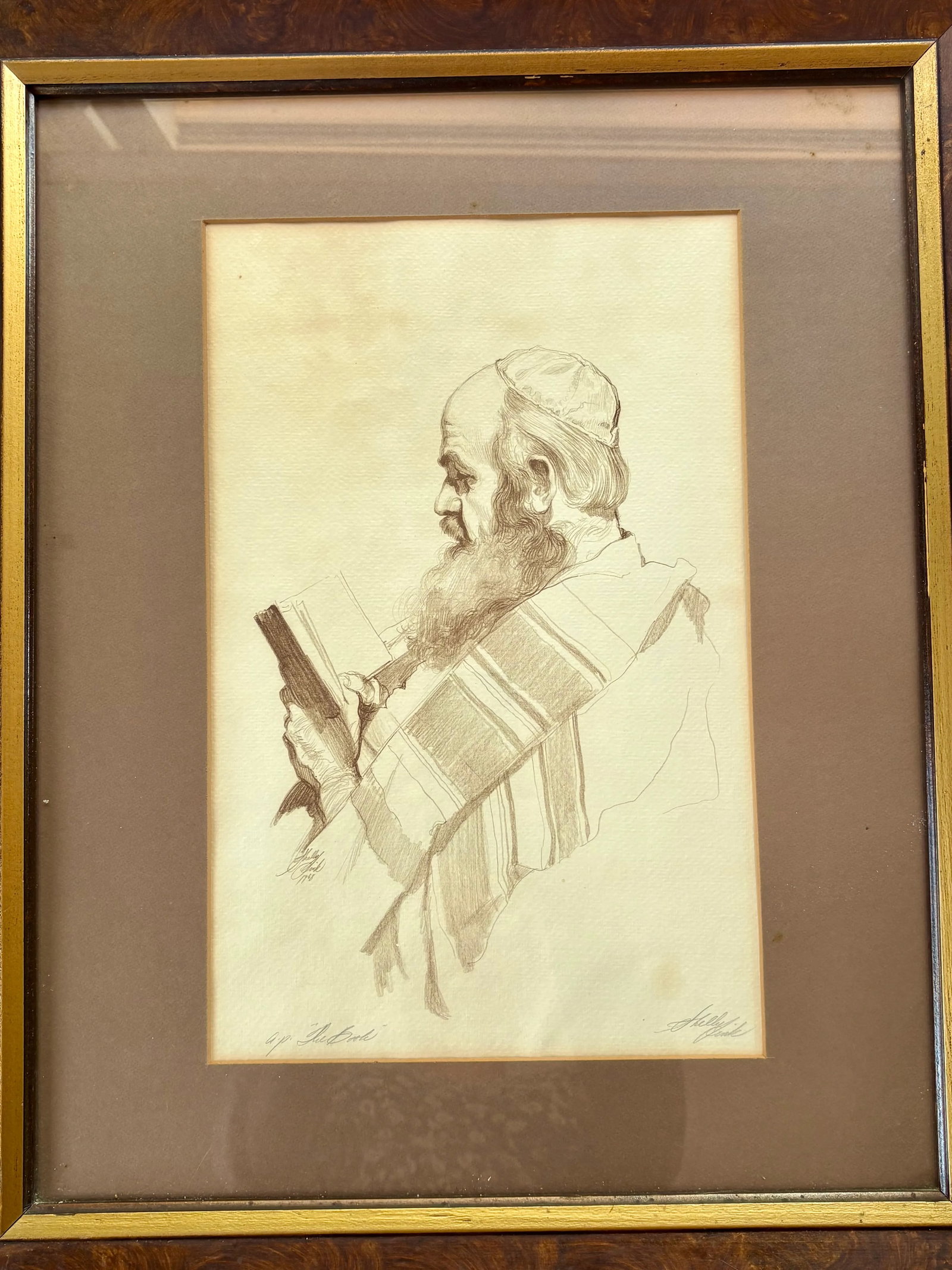 Original Art the Book by Shelly Fink 1968 Lithograph Signed & Framed Large Rabbi Reading. - 3