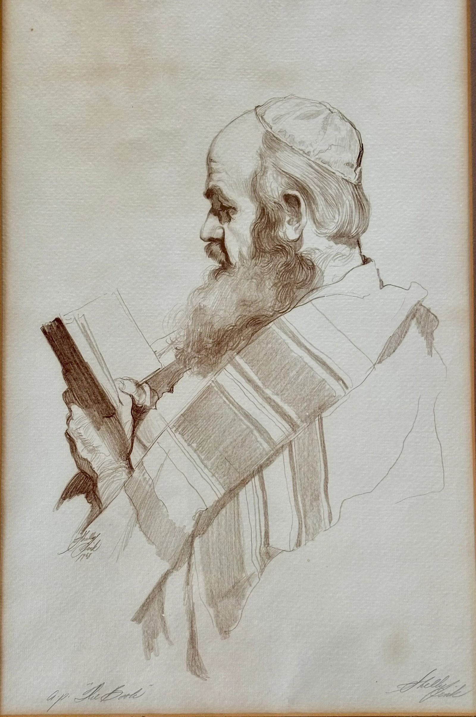 Original Art the Book by Shelly Fink 1968 Lithograph Signed & Framed Large Rabbi Reading. - 4