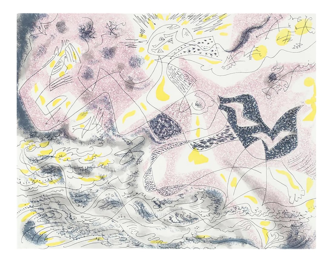 Andre Masson Etching and Aquatint Signed, Numbered: Andre Masson French 1896 - 1987 Untitled Composition Etching and Aquatint Hand signed and numbered 80/120 with the pencil Blindstamp on the lower left 11 x 14 in. plus full margins sheet 16.25 x 19.4 