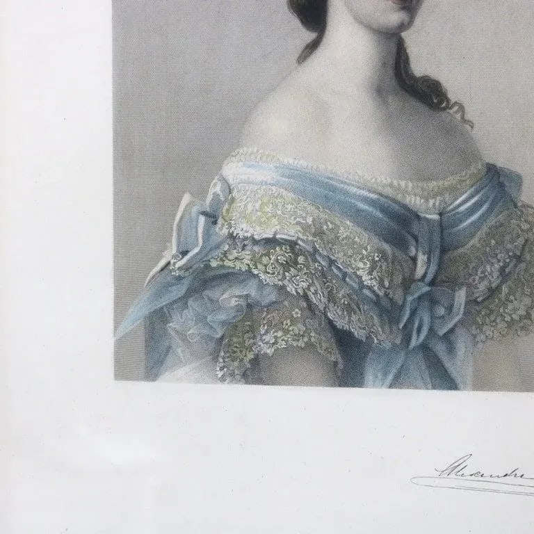 Antique French Print of a Woman Signed Alexandre 19thC, Framed - 2