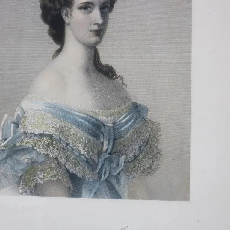 Antique French Print of a Woman Signed Alexandre 19thC, Framed - 6