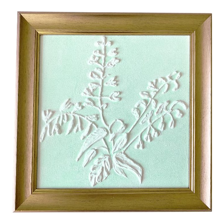 Plaster Flower Wall Art - Bas Relief by Tatiana Duperault Wabi Sabi Japandi Decor, Framed: This 3D Plaster Flower Wall Art by Tatiana Duperault is a striking fusion of organic texture and refined elegance. Hand-sculpted in clay and plaster, the piece features a delicate floral bas relief se