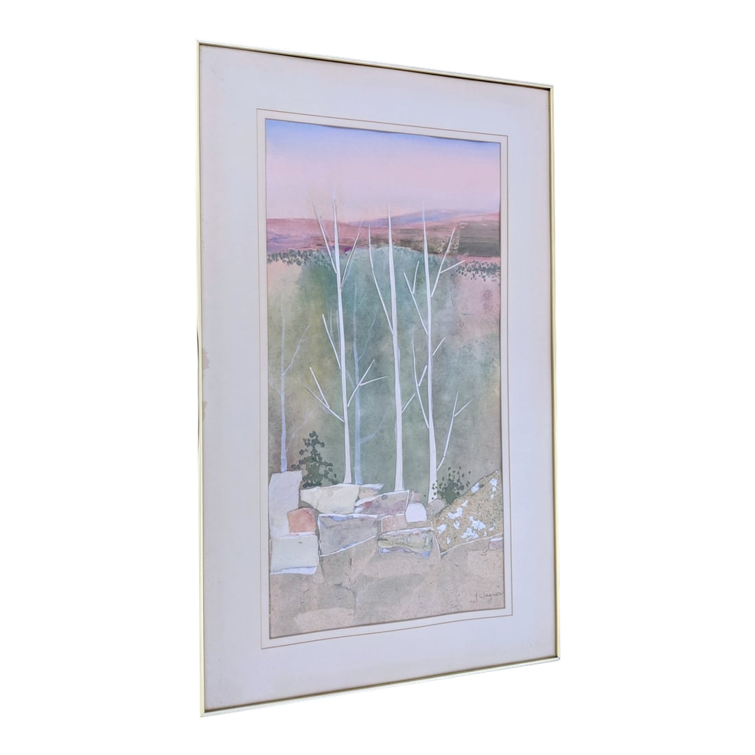 Vintage Postmodern Landscape Mixed Media Art Signed by the Artist: Vintage 24.25"W x 40.25"H Condition: Alterations: Original Condition Unaltered Imperfections: Some Imperfections Condition Notes: Excellent Vintage Condition Origin: United States Materials &