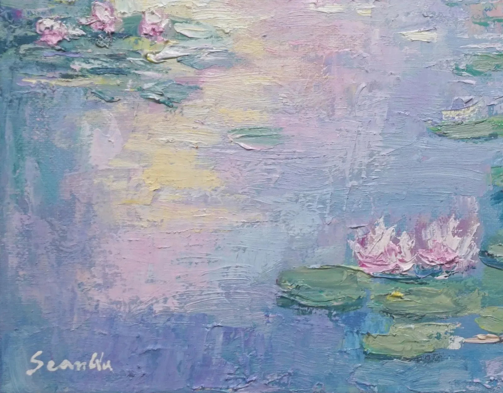 Sean Wu Original Oil Landscape of Lily Pond - 3
