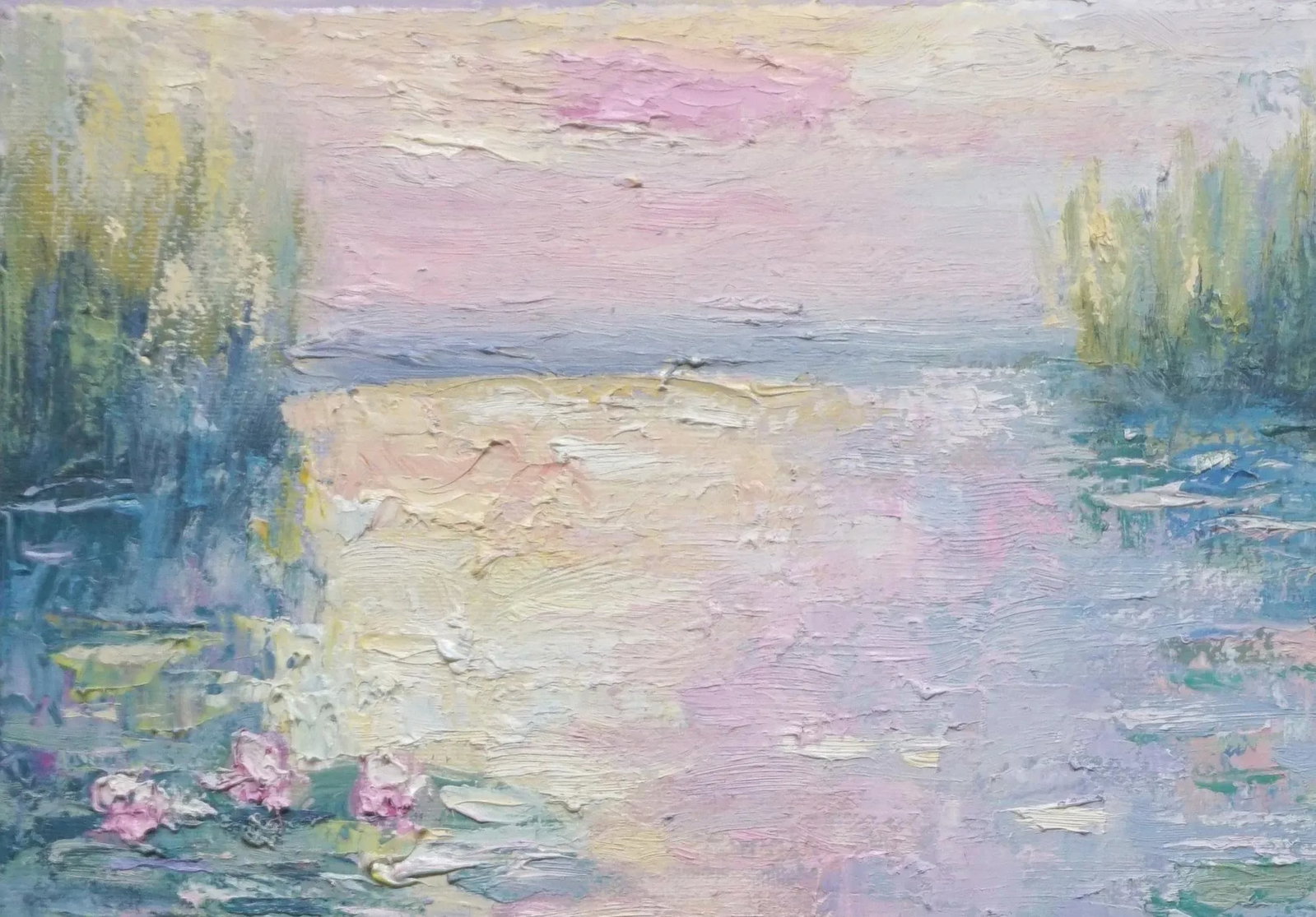 Sean Wu Original Oil Landscape of Lily Pond - 4
