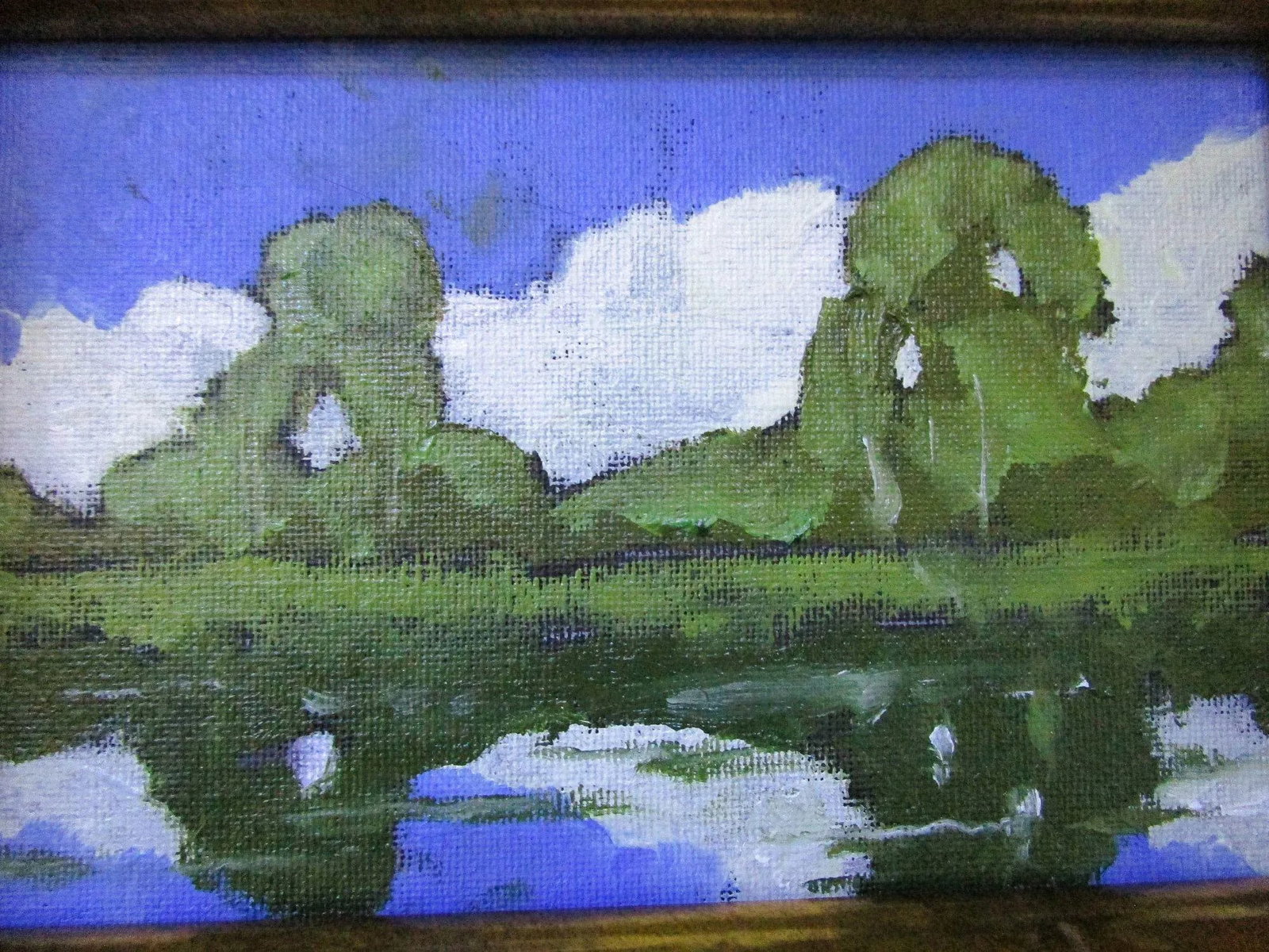 Framed 4x6 California Eucalyptus Pond Art Lynne French Oil Painting - 2