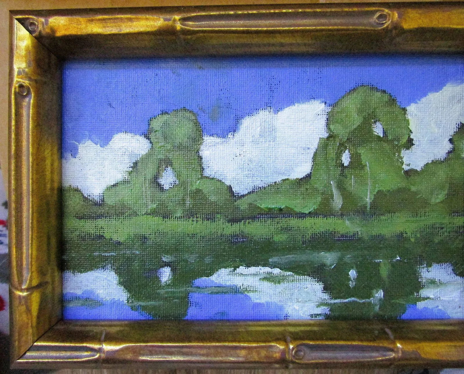 Framed 4x6 California Eucalyptus Pond Art Lynne French Oil Painting - 5