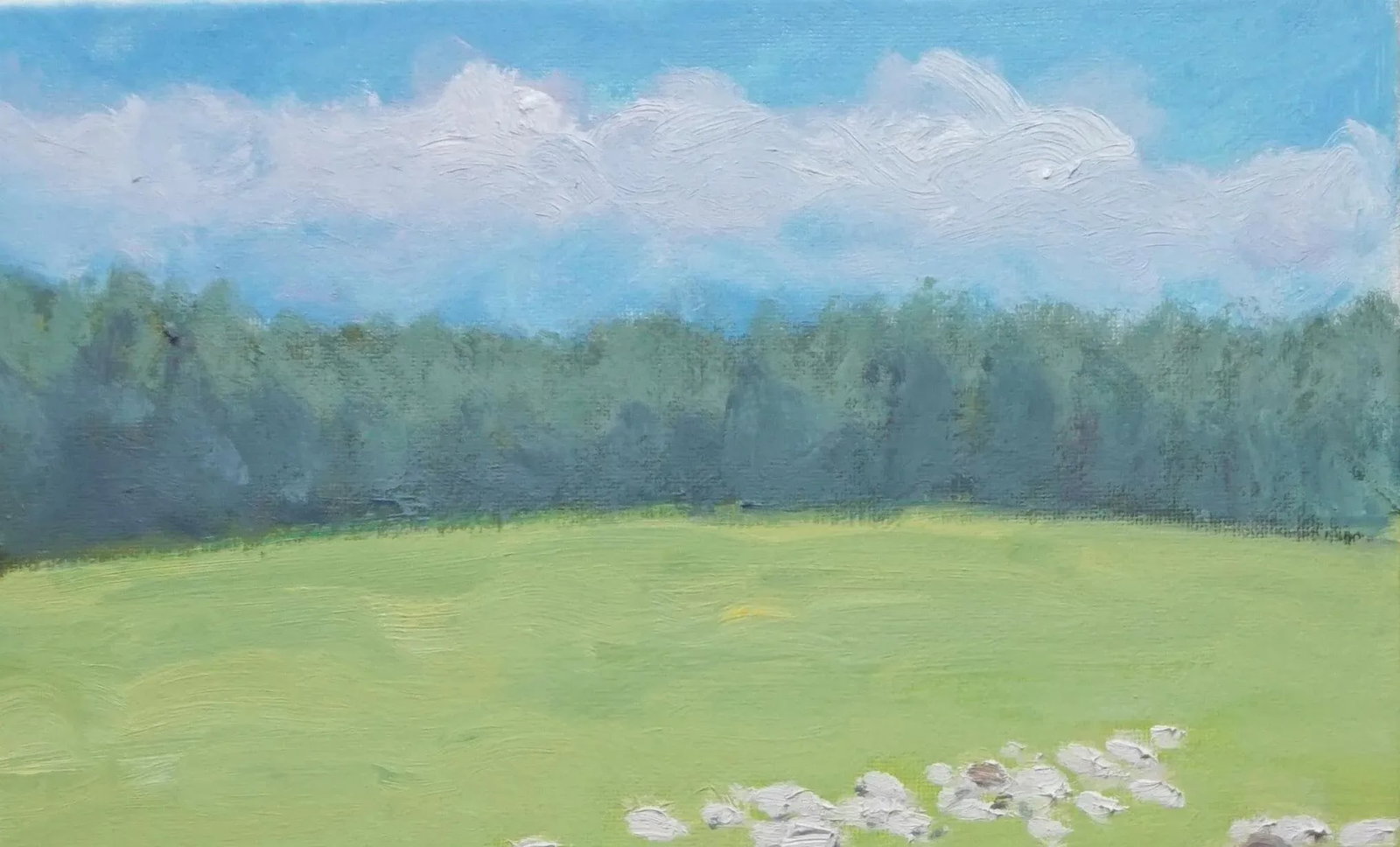 Sean Wu Original Oil Painting, Sheep Grazing on Green Pasture - 3