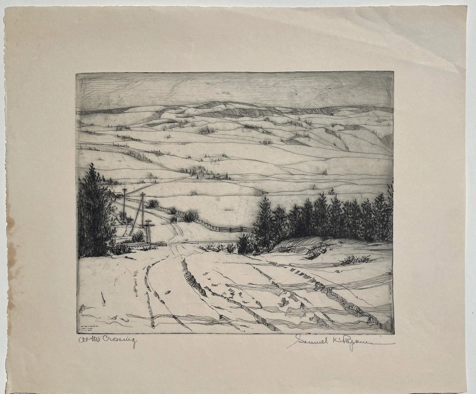 1935 Samuel Popkins at the Crossing Winter Etching - 3