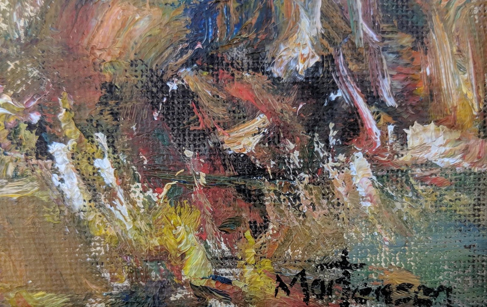 Original Impressionist Landscape Pond in Forest Oil Painting Signed - 4