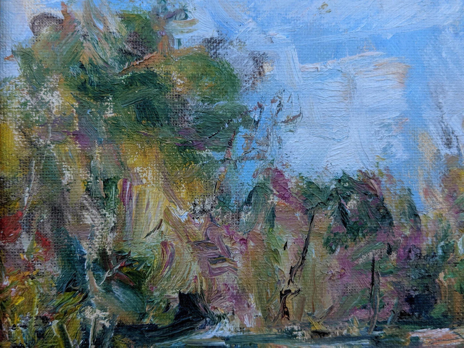 Original Impressionist Landscape Pond in Forest Oil Painting Signed - 7