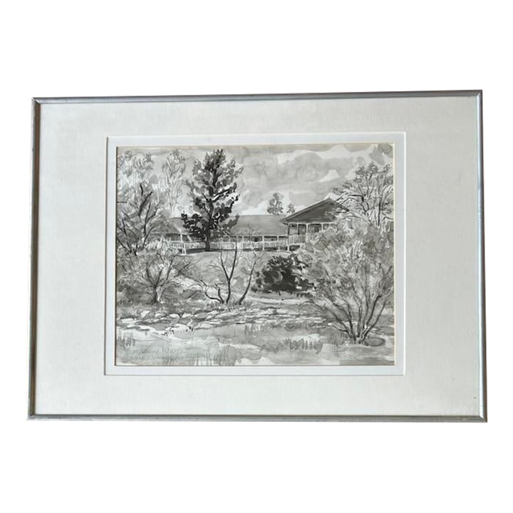 Betty Beede "Petaluma Adobe" Original Monochromatic Watercolor Painting c.1990 (1 of 9)