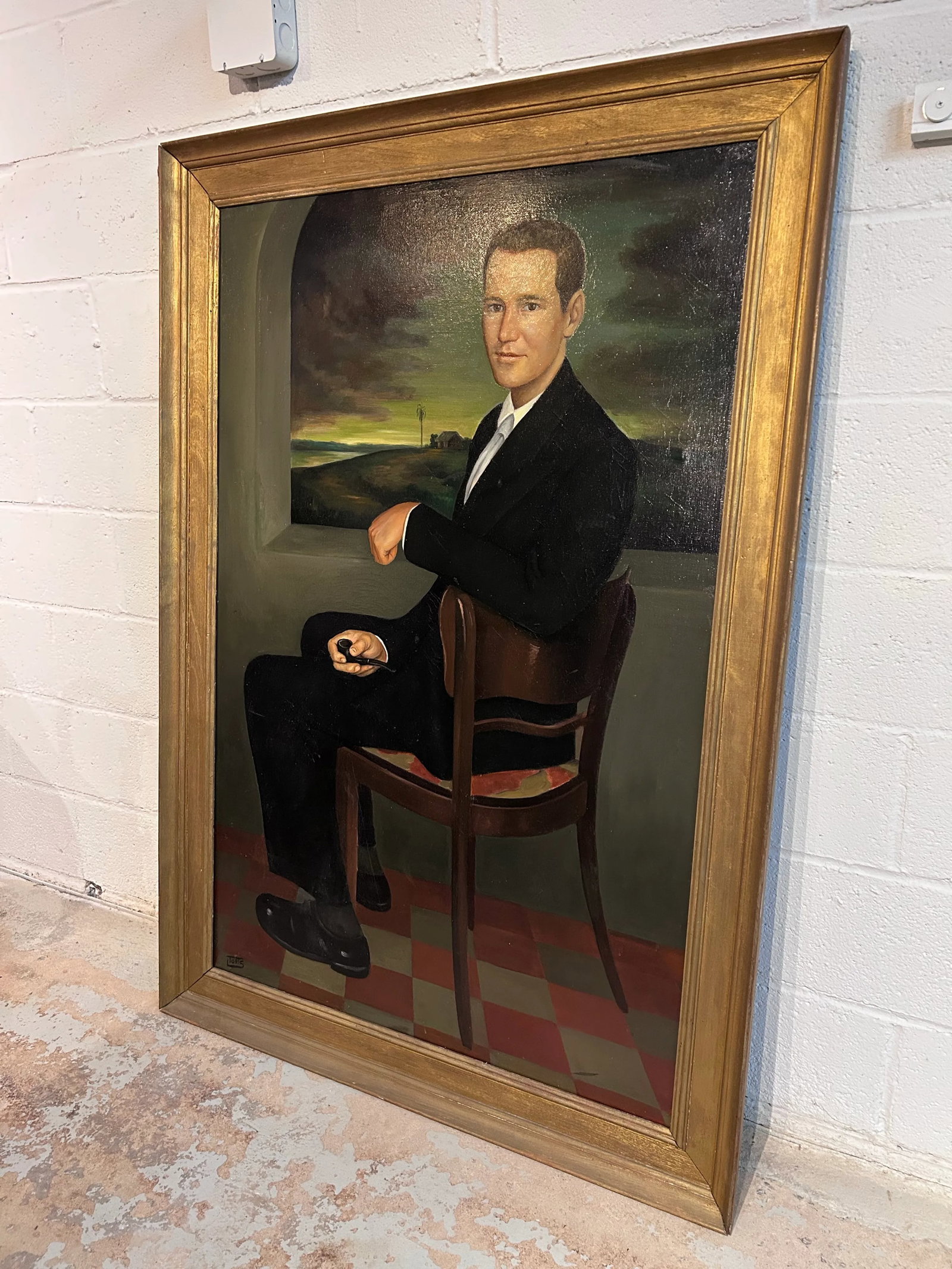 Mid 20th Century Oversized Oil Painting on Canvas, Full Height, Portrait of a Handsome Gentleman - 2
