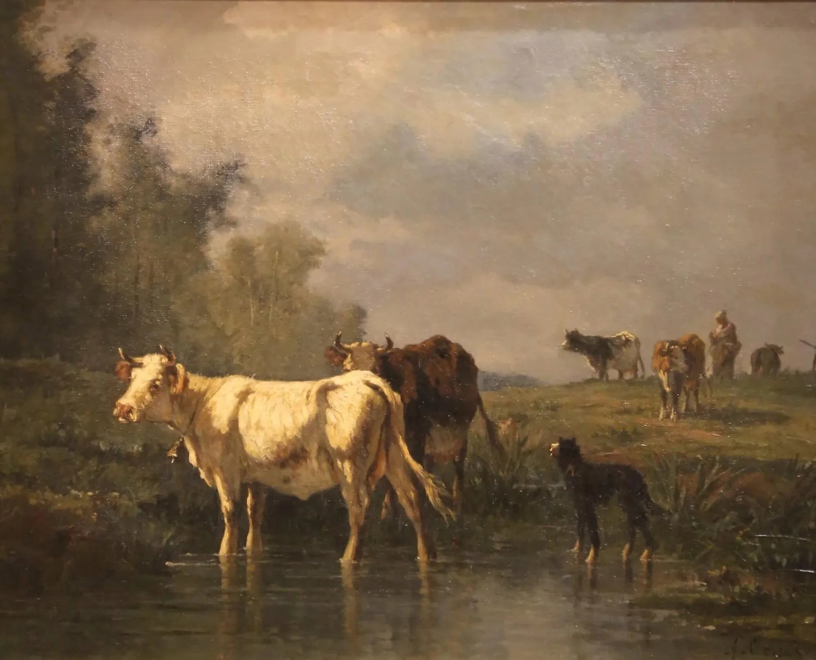 19th C. Spanish Oil Painting of Cattle Signed Antonio Cortes in Giltwood Frame - 3