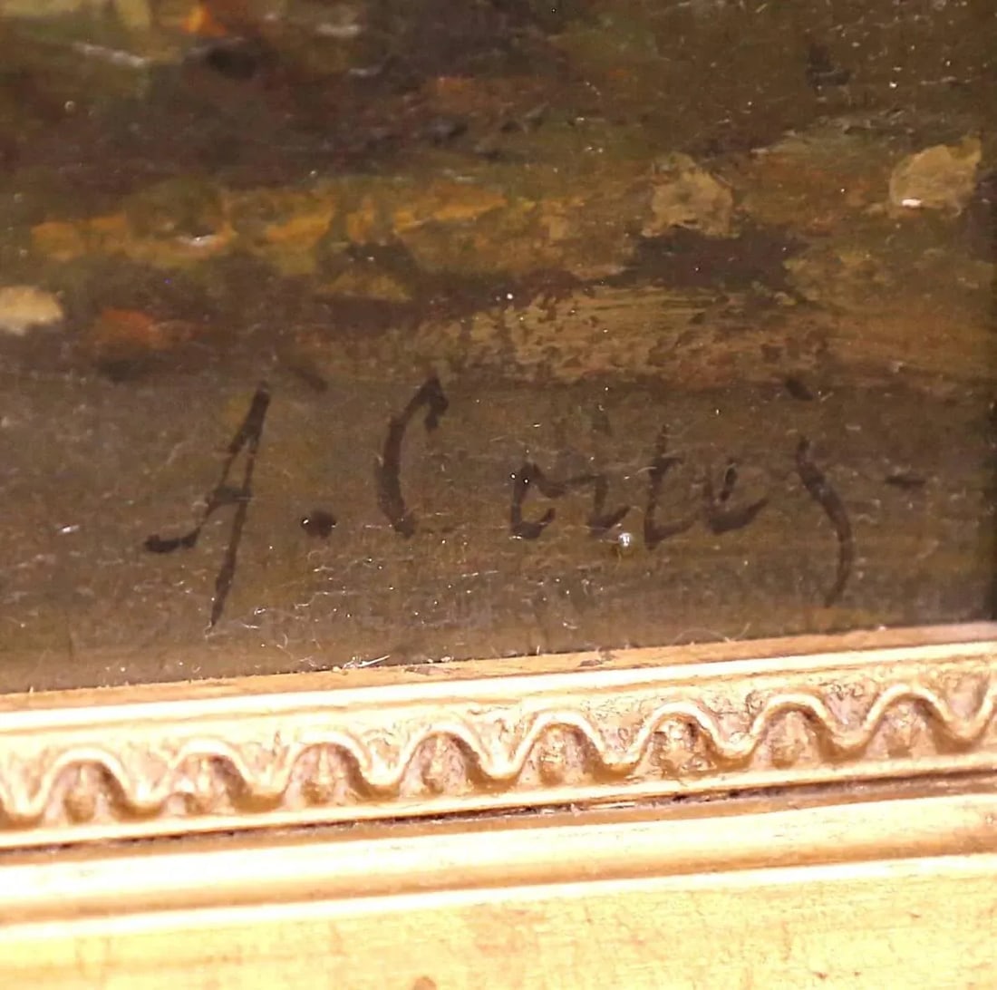 19th C. Spanish Oil Painting of Cattle Signed Antonio Cortes in Giltwood Frame - 4