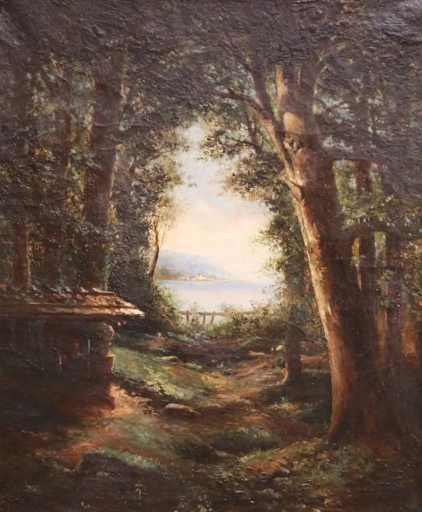 19th C. French Barbizon School Oil on Canvas Landscape in Giltwood Frame Signed - 3