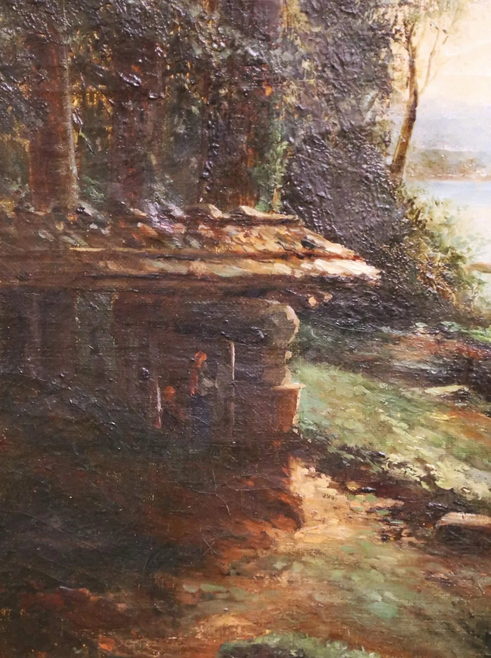 19th C. French Barbizon School Oil on Canvas Landscape in Giltwood Frame Signed - 5