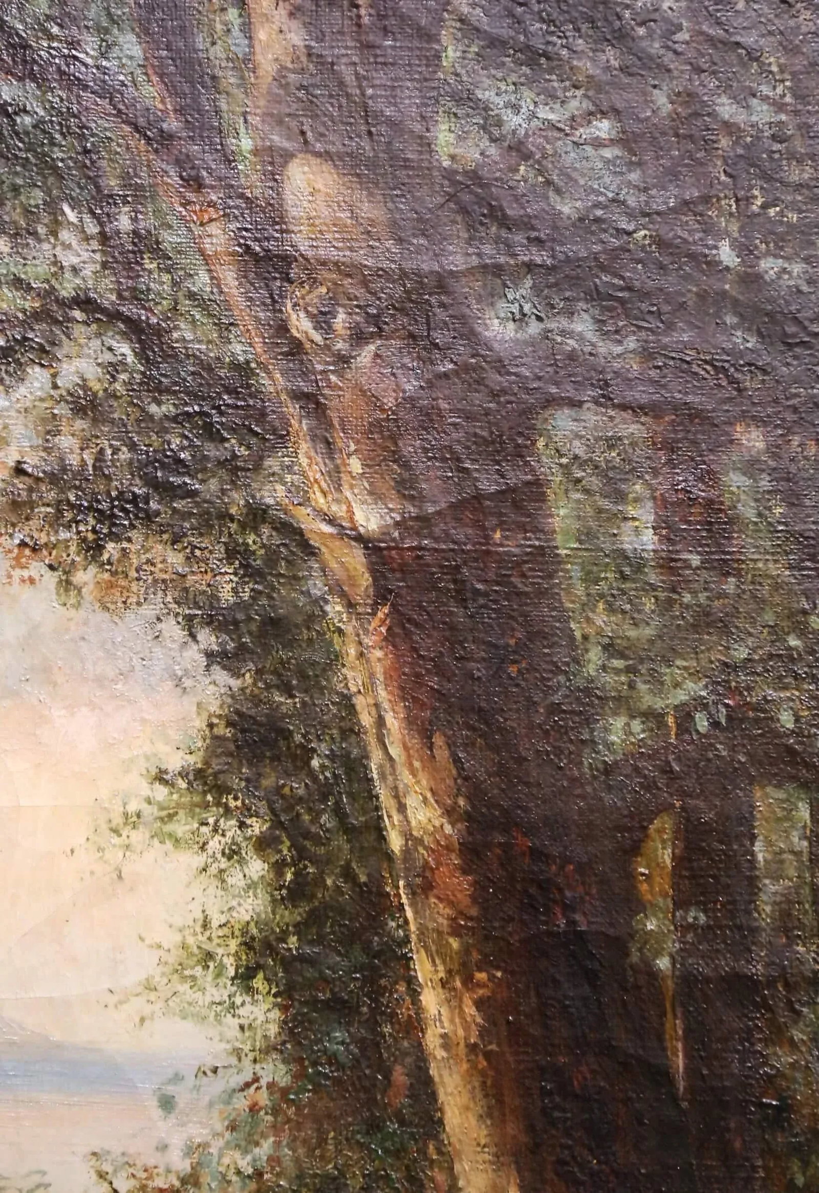 19th C. French Barbizon School Oil on Canvas Landscape in Giltwood Frame Signed - 6