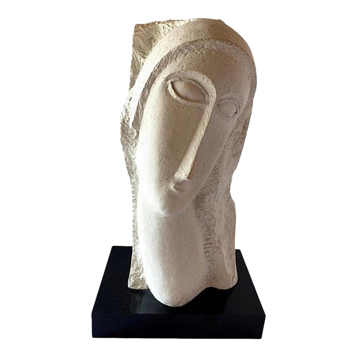 1980s Modigliani Inspired David Fisher Woman Head Bust Tete Sculpture Austin Prods: 80's Modigliani insp David Fisher Woman Head Bust Tete Sculpture Austin Prods Monumental Modigliani bust of lover, Jeanne Hebuterne, by David Fisher for Austin Productions, 1985 Substantial