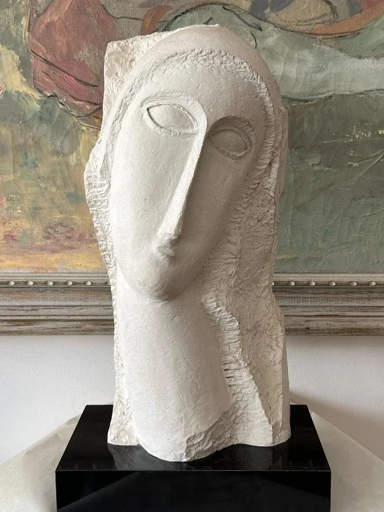 1980s Modigliani Inspired David Fisher Woman Head Bust Tete Sculpture Austin Prods - 2