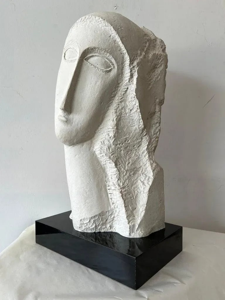1980s Modigliani Inspired David Fisher Woman Head Bust Tete Sculpture Austin Prods - 4