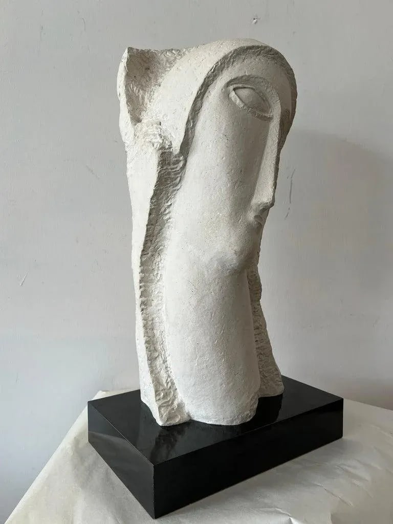 1980s Modigliani Inspired David Fisher Woman Head Bust Tete Sculpture Austin Prods - 6