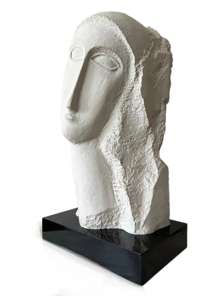 1980s Modigliani Inspired David Fisher Woman Head Bust Tete Sculpture Austin Prods - 9