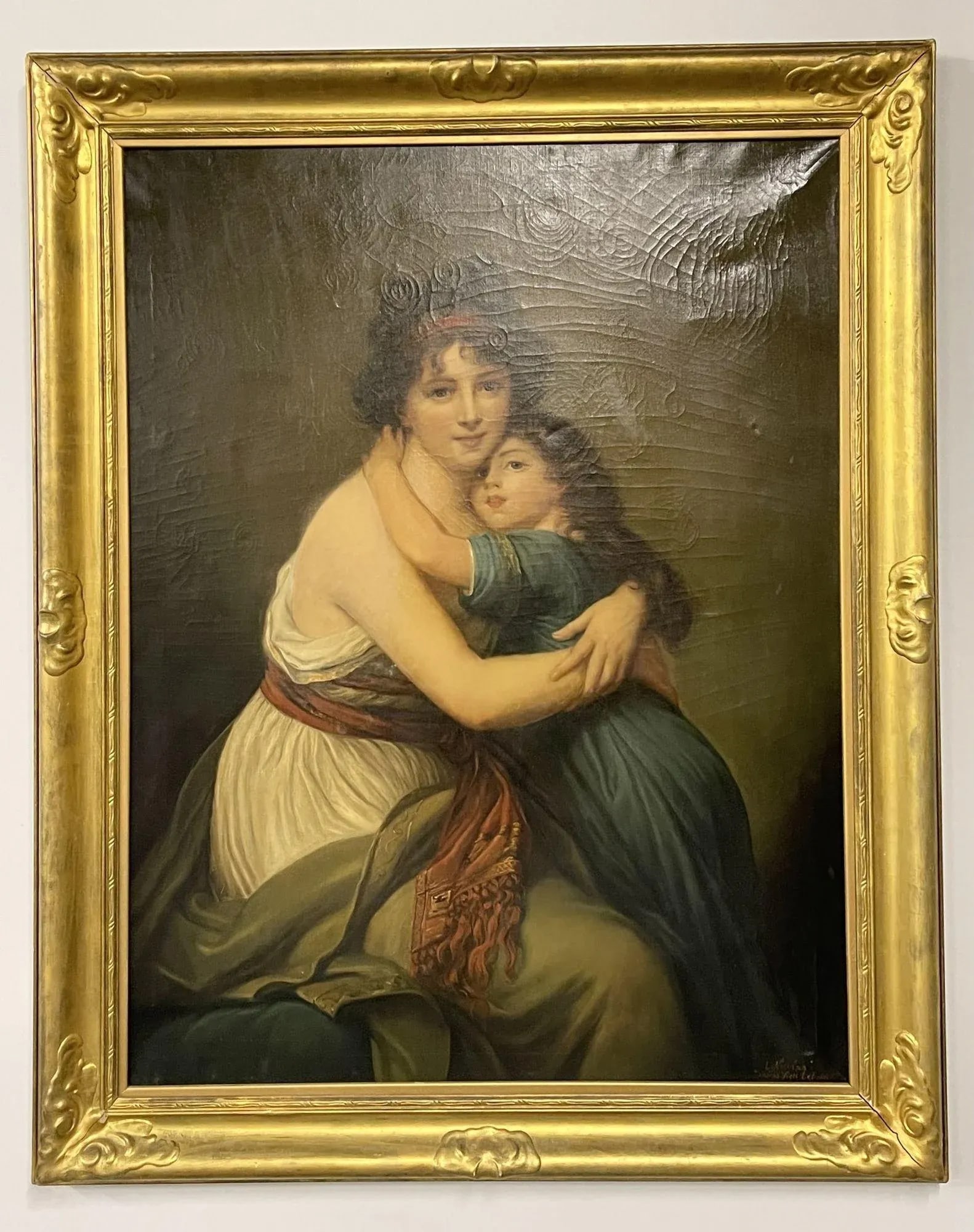 Large Oil Canvas Mother and Child Signed L. Nicolas, Elisabeth Vigee-Lebrun - 2