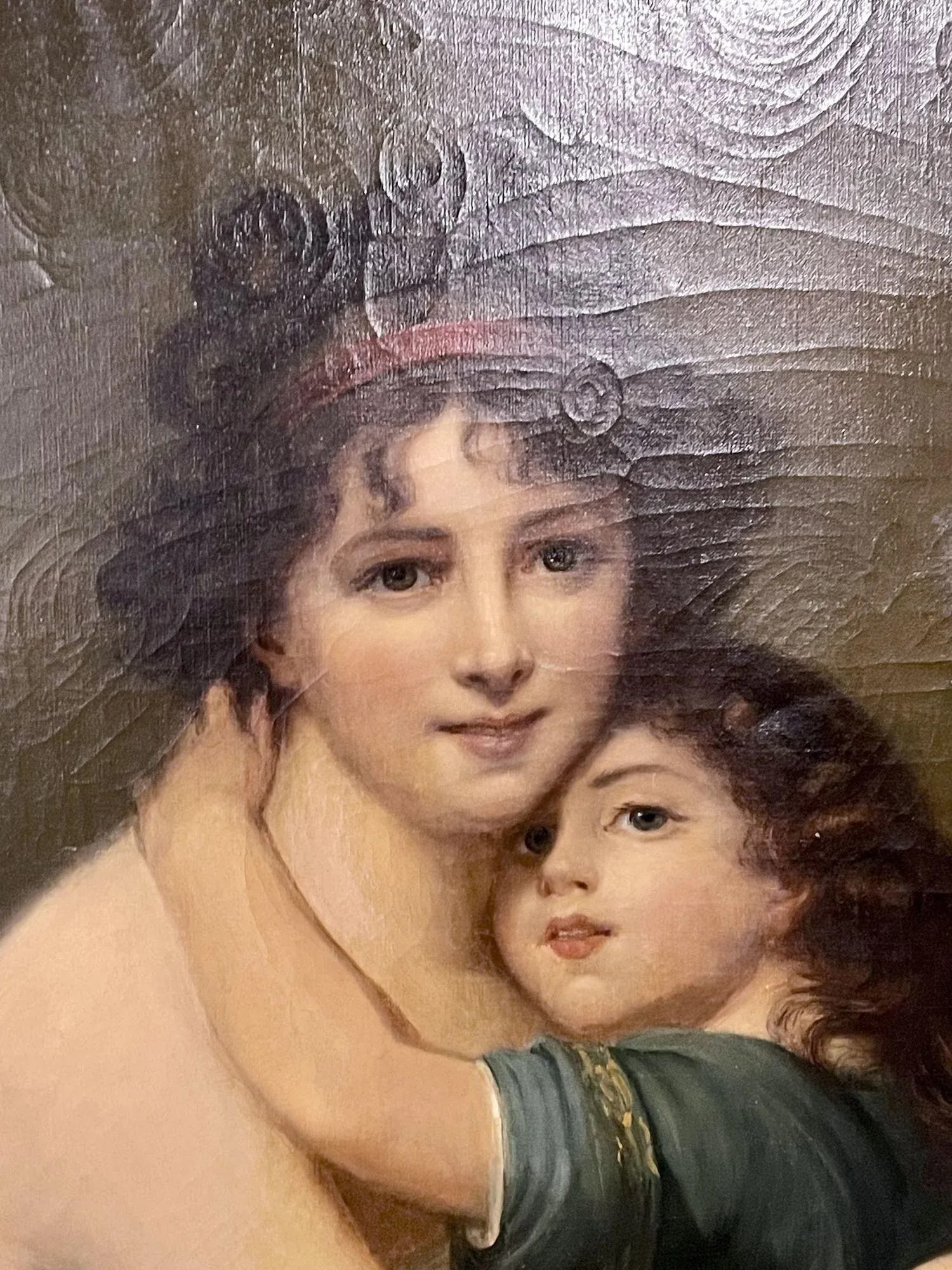 Large Oil Canvas Mother and Child Signed L. Nicolas, Elisabeth Vigee-Lebrun - 3