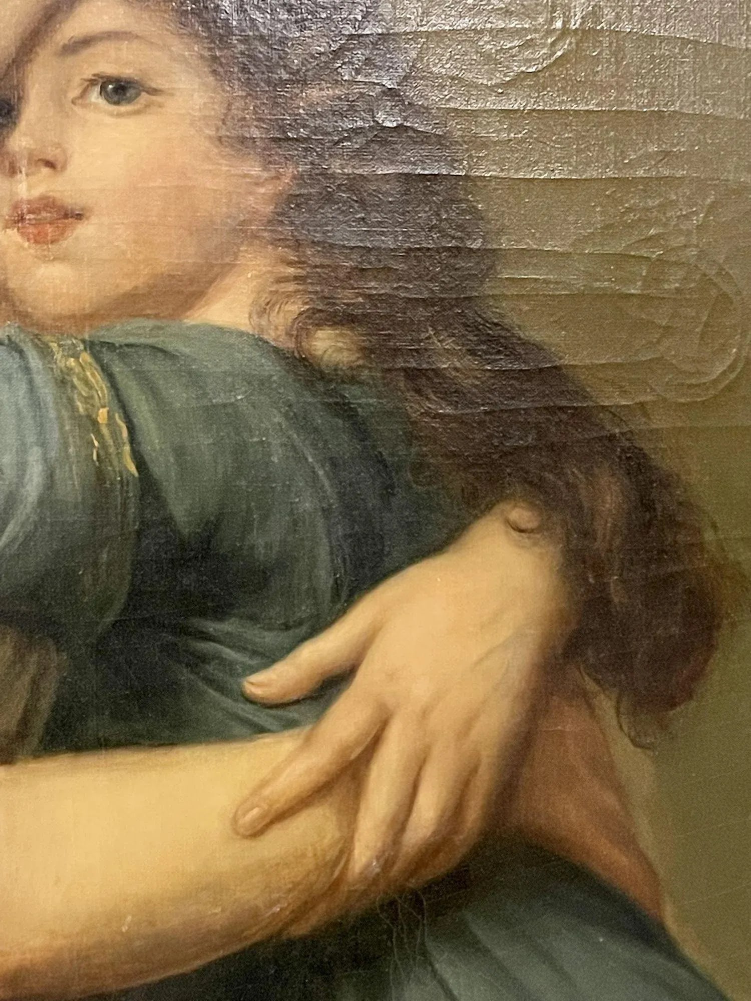 Large Oil Canvas Mother and Child Signed L. Nicolas, Elisabeth Vigee-Lebrun - 4