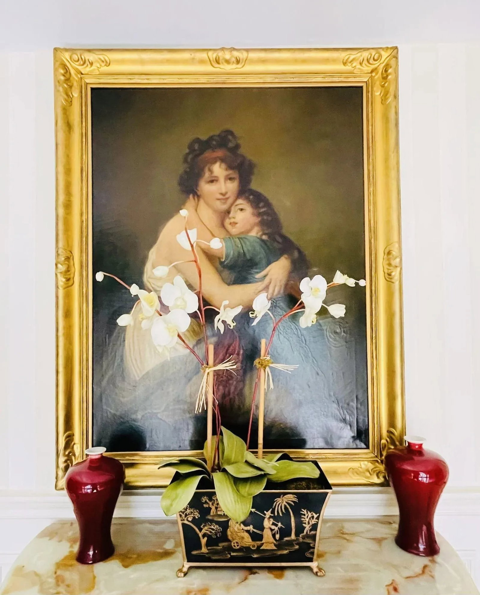 Large Oil Canvas Mother and Child Signed L. Nicolas, Elisabeth Vigee-Lebrun - 5