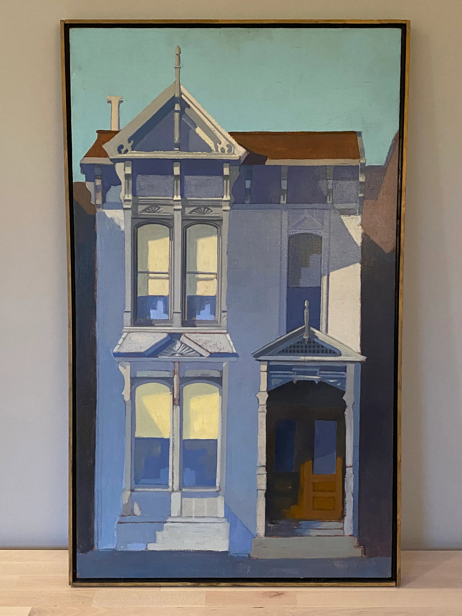 Mid 20th Century Modernist Style Victorian House Portrait Oil Painting, Framed - 11