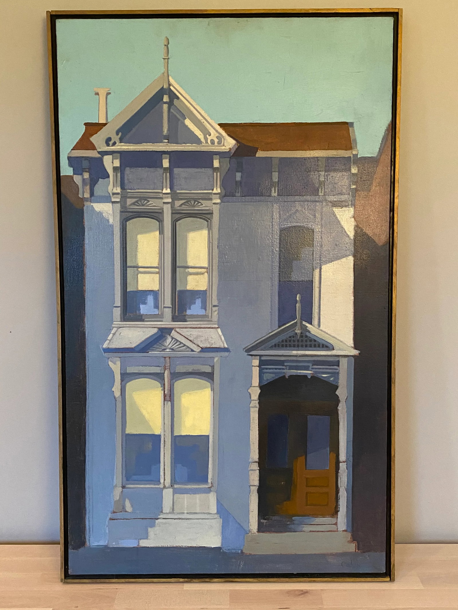 Mid 20th Century Modernist Style Victorian House Portrait Oil Painting, Framed - 12