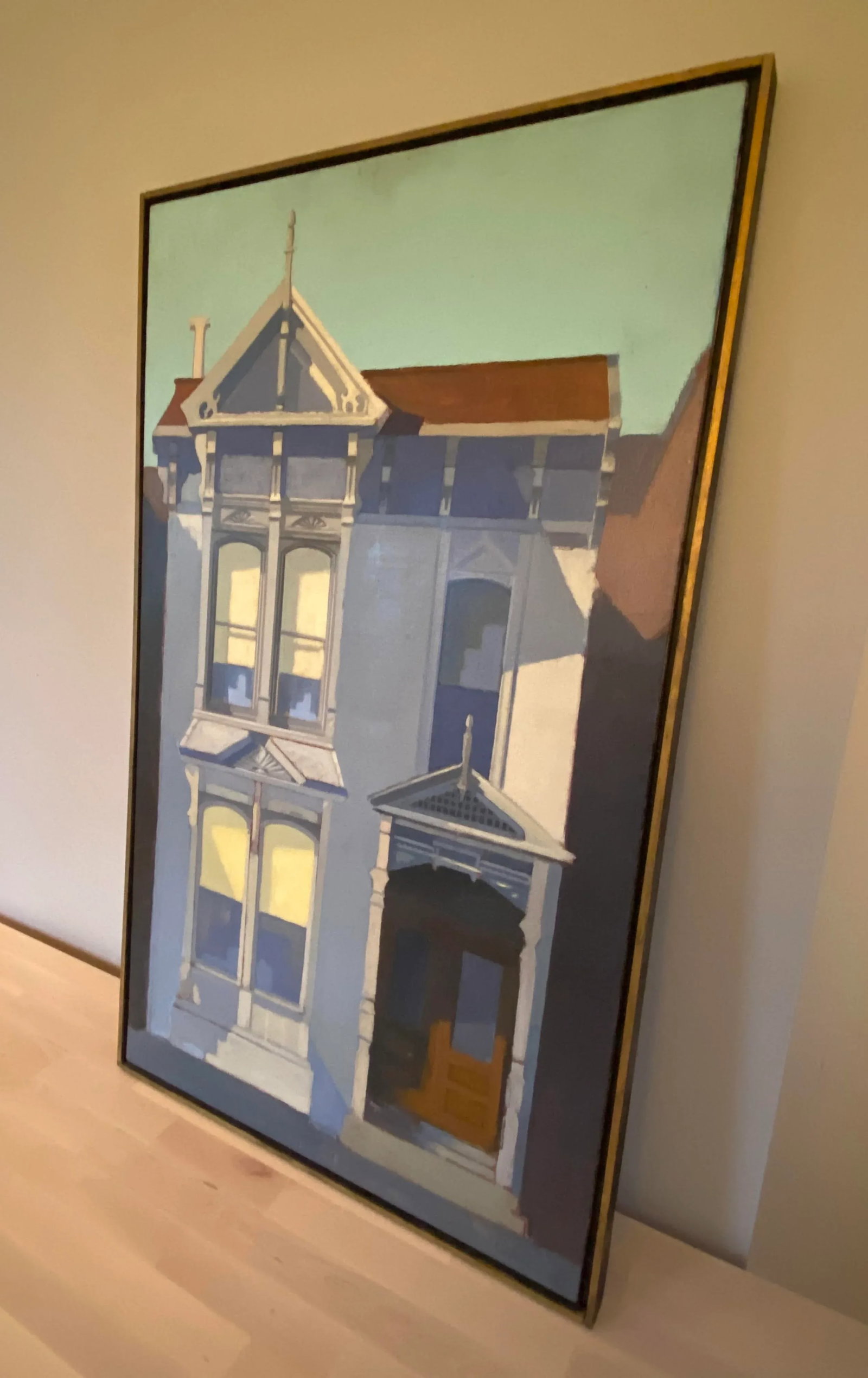 Mid 20th Century Modernist Style Victorian House Portrait Oil Painting, Framed - 2