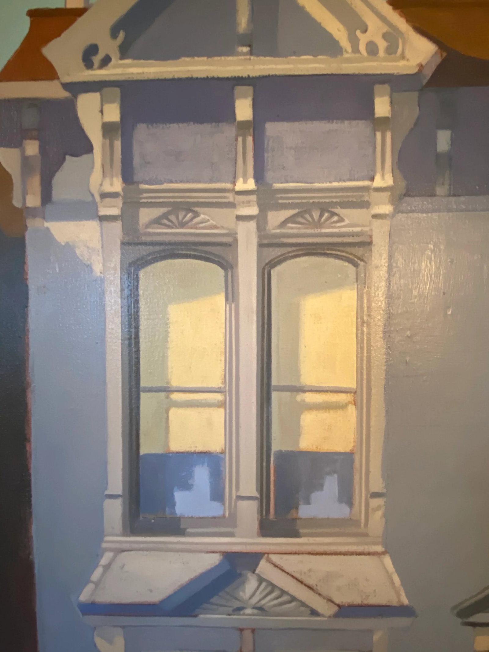 Mid 20th Century Modernist Style Victorian House Portrait Oil Painting, Framed - 3