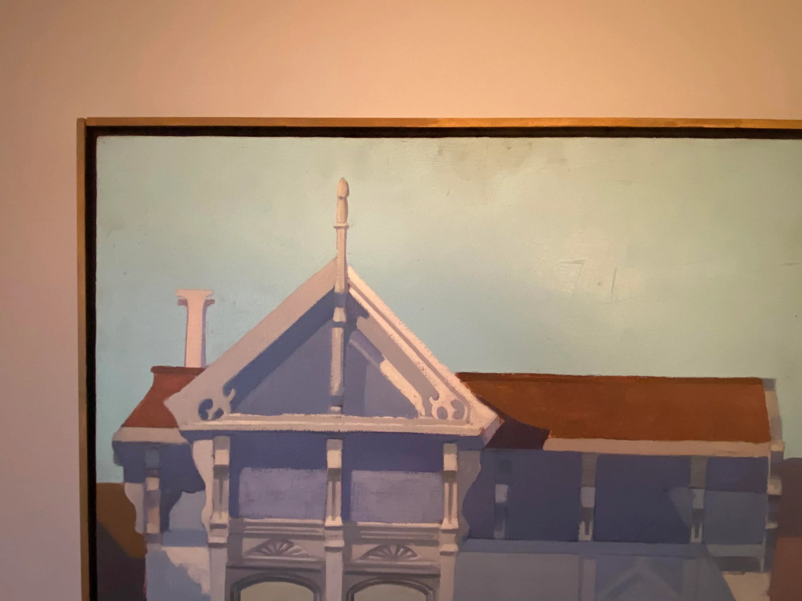 Mid 20th Century Modernist Style Victorian House Portrait Oil Painting, Framed - 9