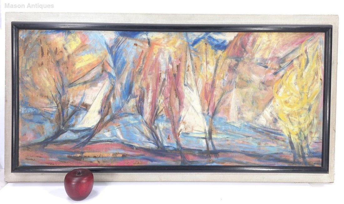 Large Vintage Abstract Oil Painting on Masonite "The River" Signed "Cunco" - 2