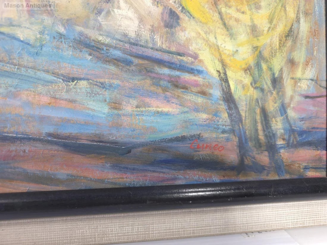 Large Vintage Abstract Oil Painting on Masonite "The River" Signed "Cunco" - 3