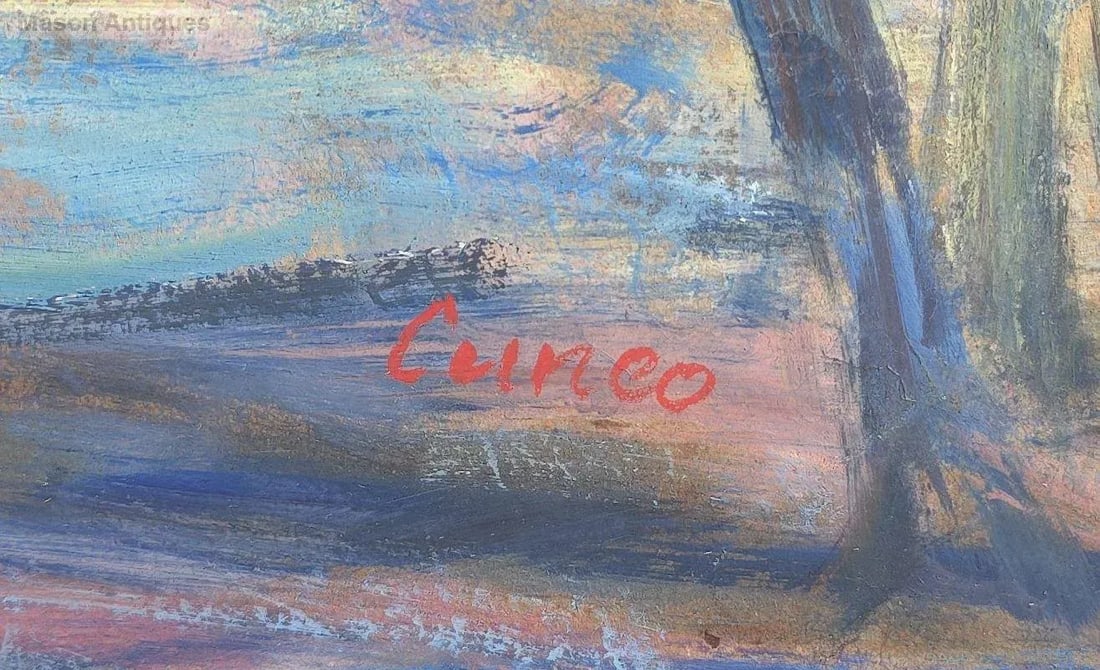 Large Vintage Abstract Oil Painting on Masonite "The River" Signed "Cunco" - 4
