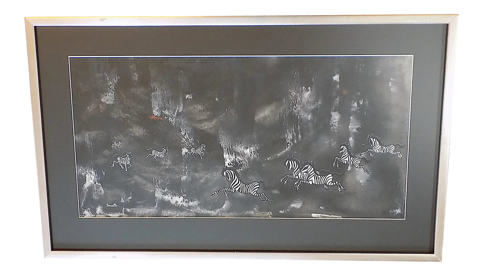 Original Vintage Nicola Ortis Poucette Signed/Framed Expressionist Gouache on Paper Zebras: Zebras Artist: Nicola Ortis Poucette (France 1935-2006) Medium: Gouache on paper Signed: Poucette lower left Dimensions: 33" x 19.75" (frame); : 13 .25" x 26.5" Provenance: From the Collection of