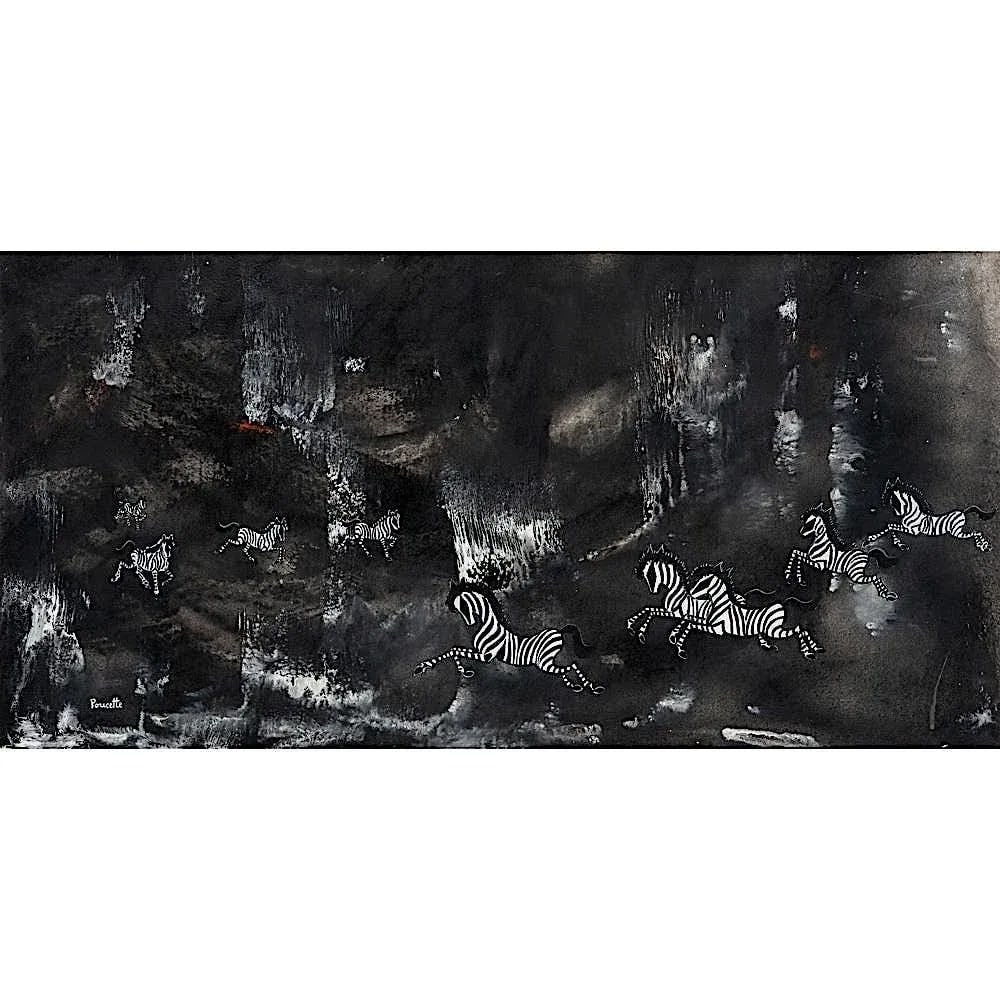 Original Vintage Nicola Ortis Poucette Signed/Framed Expressionist Gouache on Paper Zebras - 3